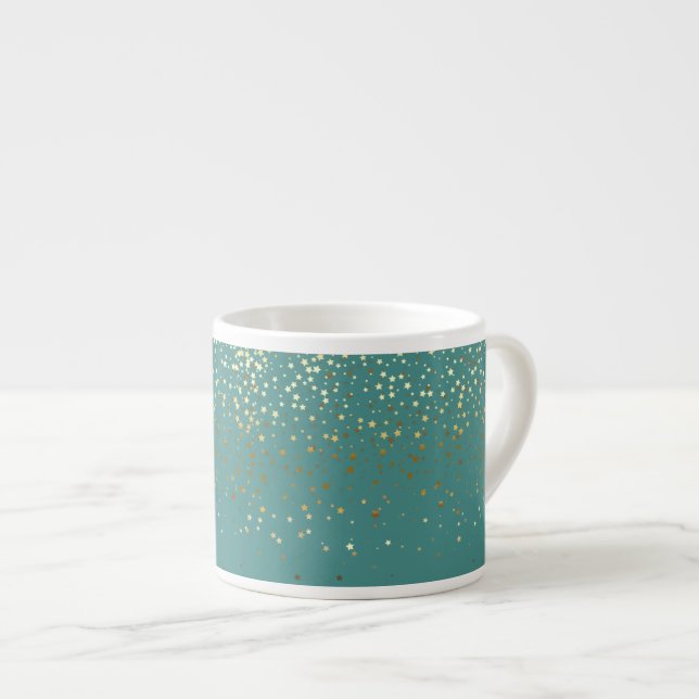 Espresso Tasse-Petite Golden Stars Aquamarin Espressotasse (Vorderseite Rechts)