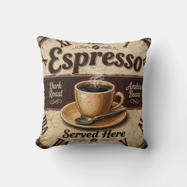 Espresso Vintage Coffee Bar Kissen (Vorderseite)