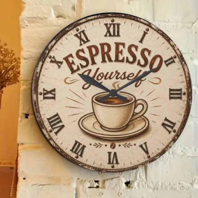 Espresso Yourself Vintage Coffee Große Wanduhr (Von Creator hochgeladen)