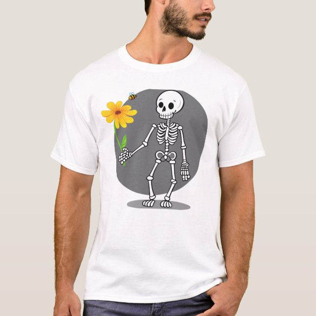 Esqueleto divertido com sua flor amarela T-Shirt (Vorderseite)