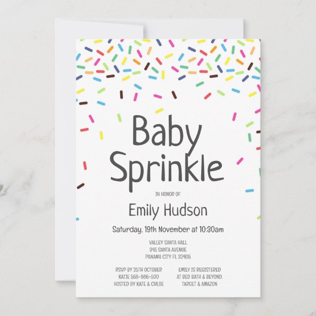Essbare Baby Sprinkle Ice Einladung (Vorderseite)