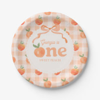 Essbare Gingham-Pfirsich-Papierplatten