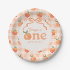 Essbare Gingham-Pfirsich-Papierplatten Pappteller