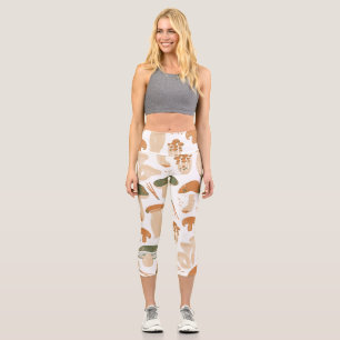 Essbare Pilze Linocut Vintages Muster Capri Leggings