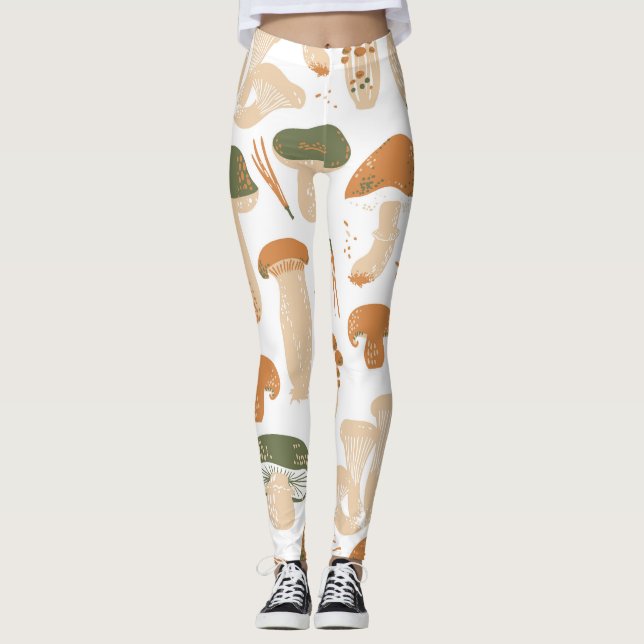 Essbare Pilze Linocut Vintages Muster Leggings (Vorderseite)