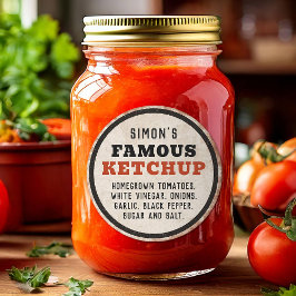Essbare selbstgemachte Tomatenketchup mit rostigem Runder Aufkleber