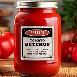 Essbare Tomaten-Ketchup mit vintage-rüstigem Schil Quadratischer Aufkleber