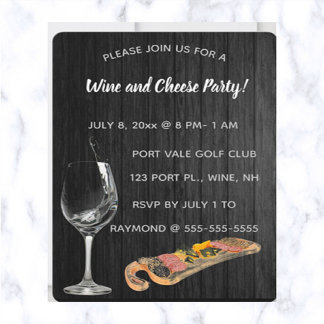 Essbares Party aus Wein und Käse Einladung