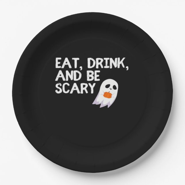 Esse, trinke und sei gruselig Halloween Geist Mode Pappteller (Vorderseite)