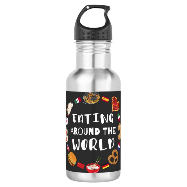 Essen auf der ganzen Welt Edelstahlflasche (Vorderseite)