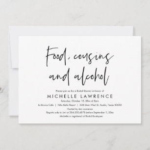 Essen, Cousins und Alkohol, lockere Bridal Shower Einladung