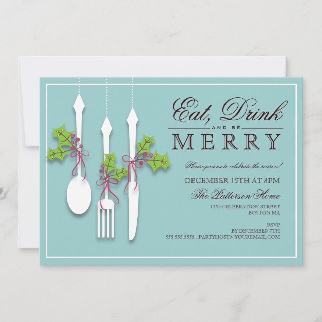 Essen Drink & be Frohe Weihnachtsfeier Einladung (Vorderseite)