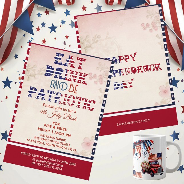 Essen Drink & Be Patriotic 4. Juli Bash Shabby Chi Einladung (Eat Drink & Be Patriotic 4th July Bash Shabby Chic Invitation)