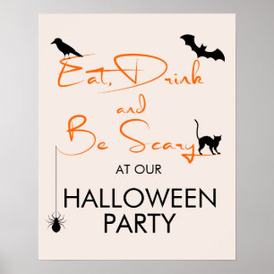 Essen Drink & Beängstigendes Halloween-Party Begrü Poster