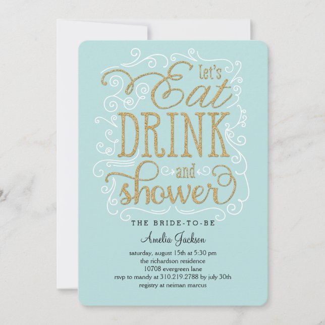 Essen Drink Dusche Bridal Dusche Einladung blau (Vorderseite)