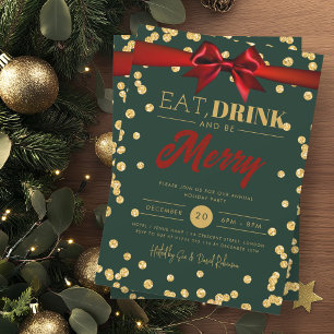 Essen Drink Gold Green Glitzer Urlaub Weihnachten Einladung
