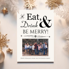 Essen Drink sei froh Retro Schwarz-weiße Weihnacht Einladung