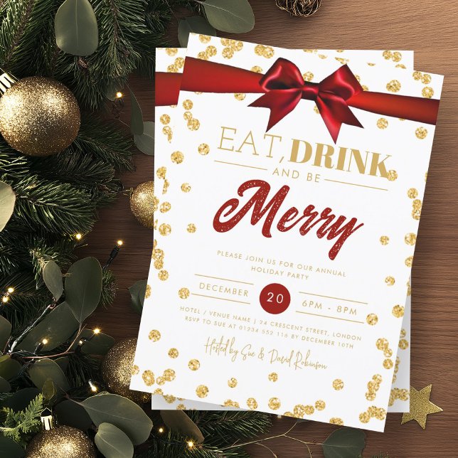 Essen Drink sei Merry Gold Glitzer Urlaub Weihnach Einladung (Von Creator hochgeladen)