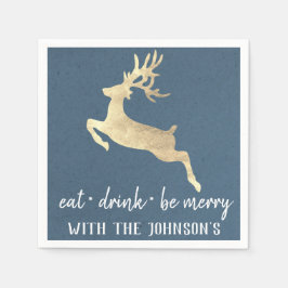 Essen Drink sei Merry Gold Reindeer Kraft White Bl Serviette