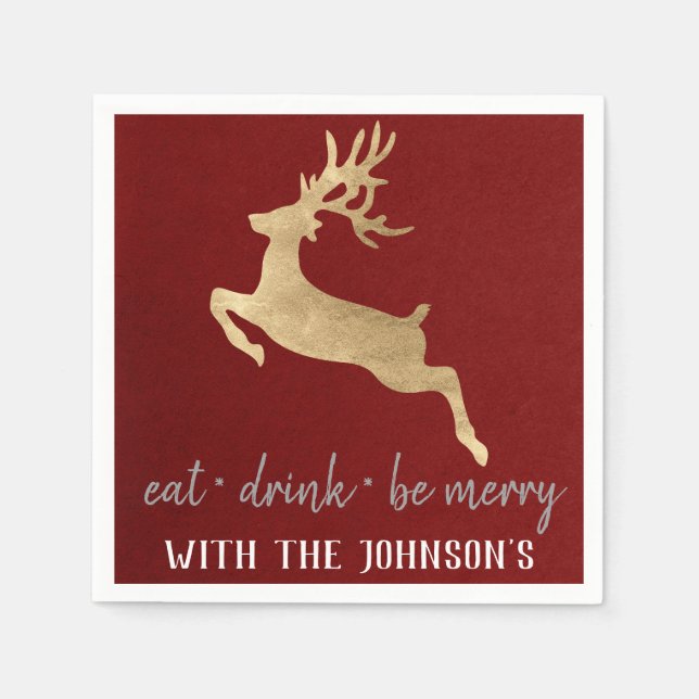 Essen Drink sei Merry Gold Rentier Burgundy Gray Serviette (Vorderseite)