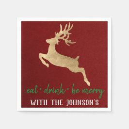 Essen Drink sei Merry Gold Rentier Burgundy White Serviette
