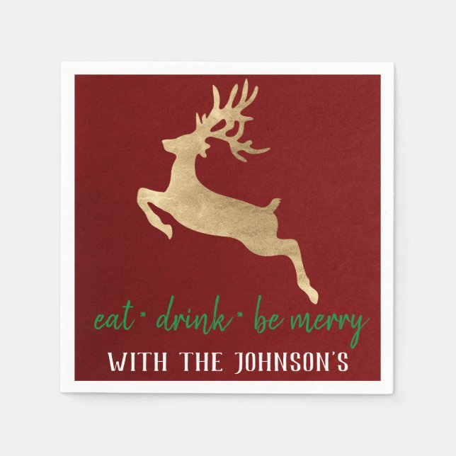 Essen Drink sei Merry Gold Rentier Burgundy White Serviette (Vorderseite)