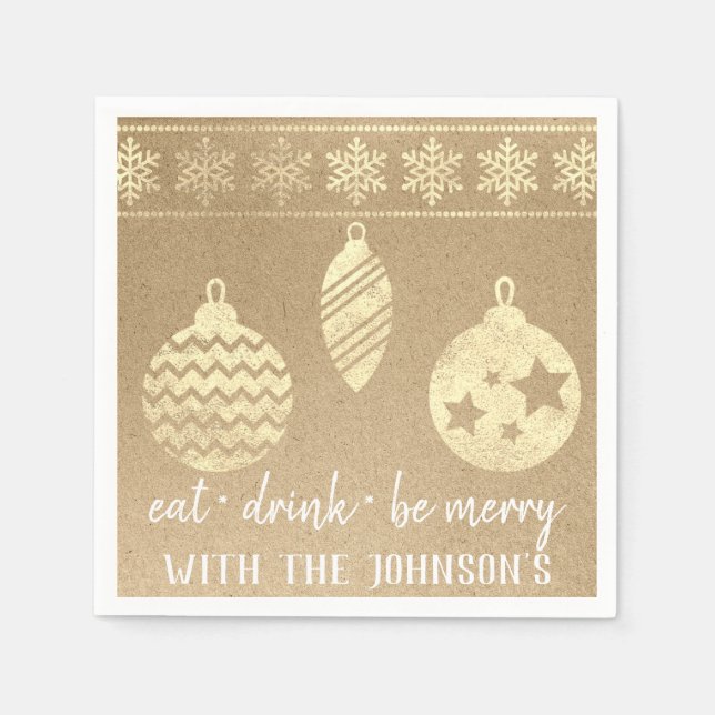 Essen Drink sei Merry Kraft Lux White Gold Schneef Serviette (Vorderseite)