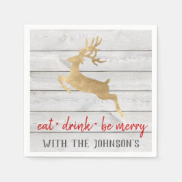 Essen Drink sei Merry Red Gold White Wood Rendeer Serviette