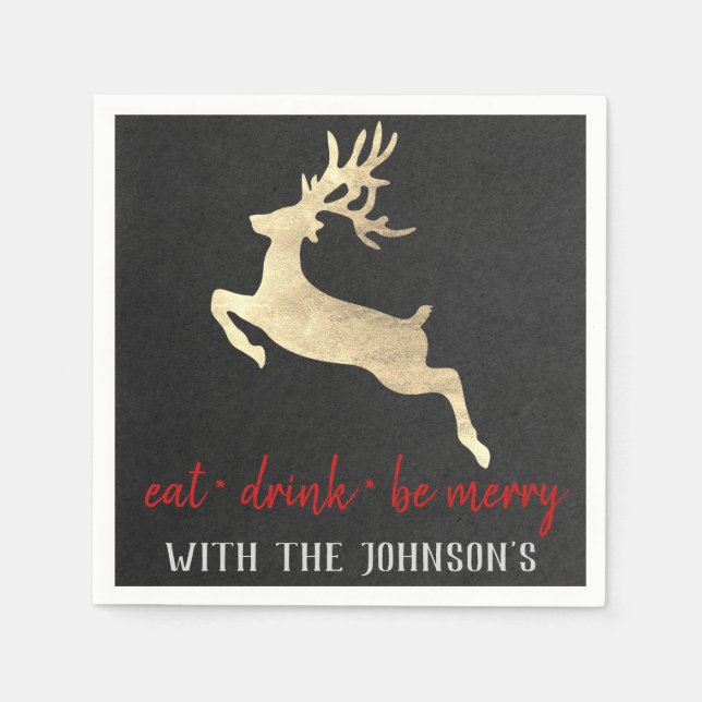 Essen Drink sei Merry Reindeer GraphitRed Kraft Go Serviette (Vorderseite)