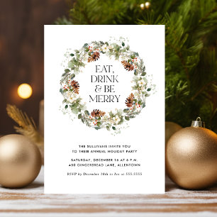 Essen Drink sei Merry Watercolor Wreath Holiday Pa Einladung