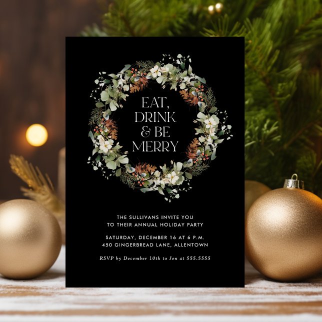 Essen Drink sei Merry Watercolor Wreath Holiday Pa Einladung (Von Creator hochgeladen)