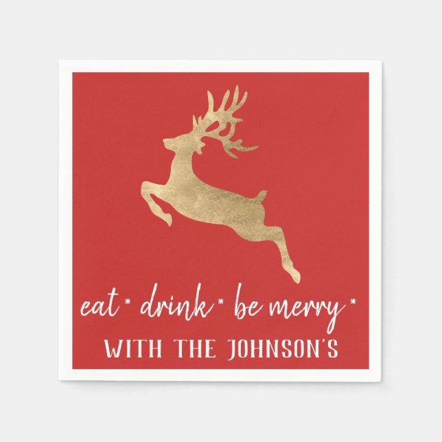Essen Drink sei Merry White Gold Rentier Serviette (Vorderseite)