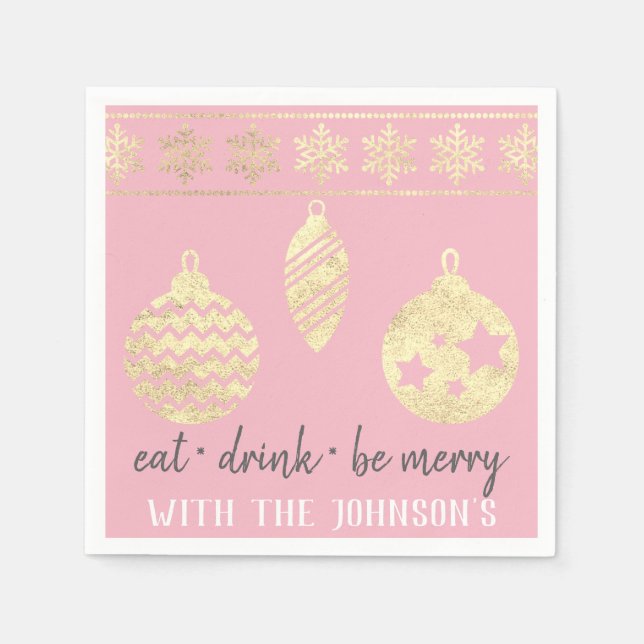 Essen Drink seien Sie froh rosa, weiße Goldschneef Serviette (Vorderseite)
