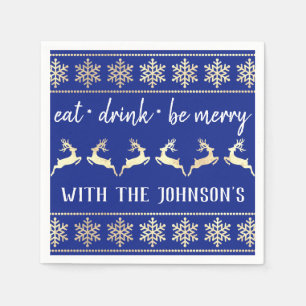 Essen Drink seien Sie froh White Gold Rentier Blue Serviette