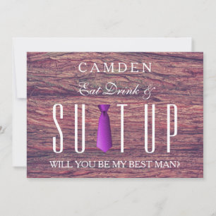 Essen Drink & Suitup Holz Werden Sie mein Bestman  Einladung