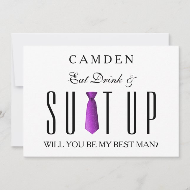 Essen Drink & Suitup Lila Werden Sie mein Bestman  Einladung (Vorderseite)