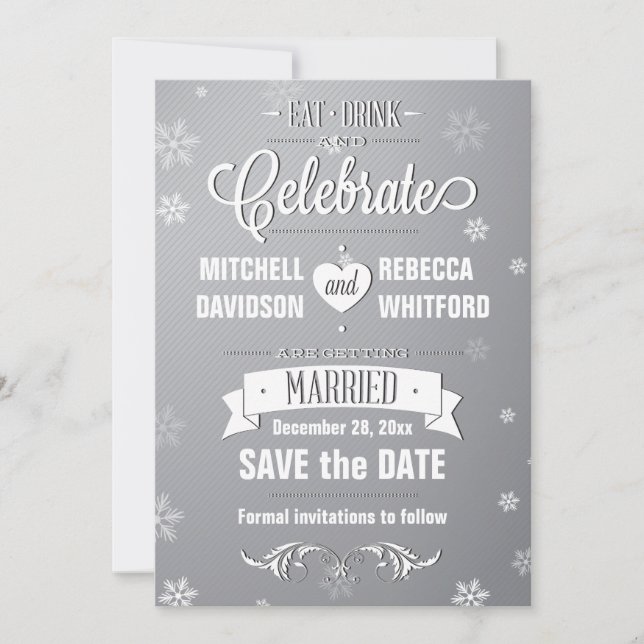 Essen Drink und feiern Wintergrauen Save the Date (Vorderseite)
