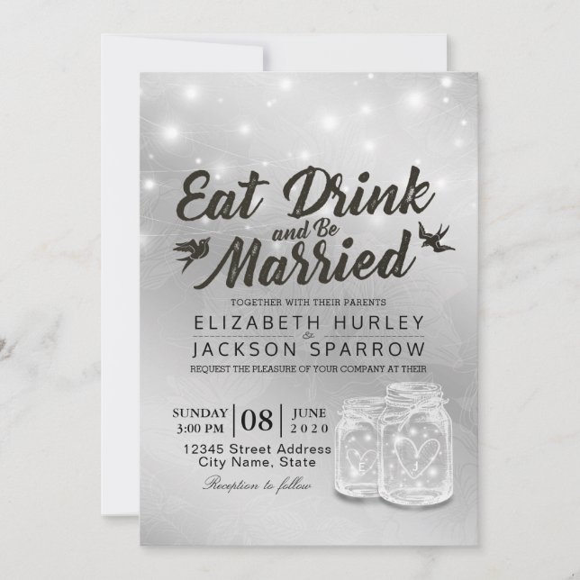 Essen Drink und Verheiratet Hochzeitsnacht Mason J Einladung (Vorderseite)