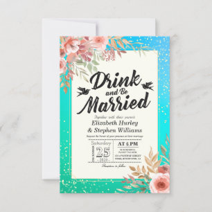 Essen Drink Verheiratet Hochzeitsfloral Aquamarine Einladung