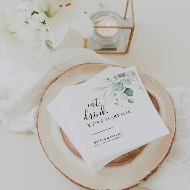 Essen Drink Wir sind Verheiratete goldgrüne Hochze Serviette (Von Creator hochgeladen)