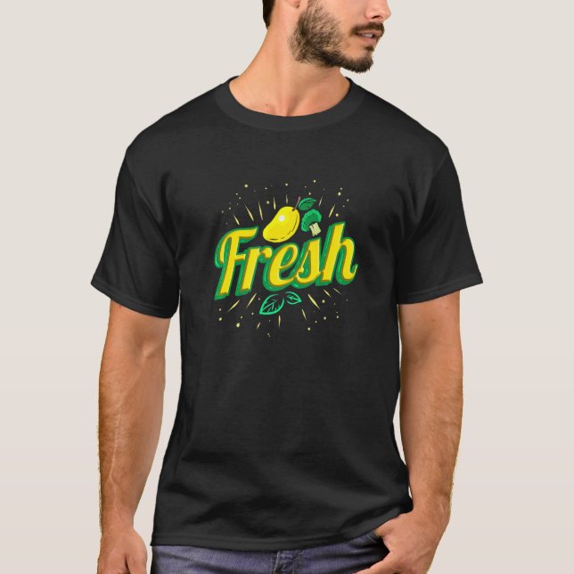 Essen Frische Mango Lemon und Brokkoli Vegetarian  T-Shirt (Vorderseite)