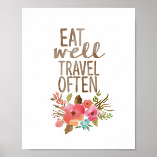 Essen gut reisen oft | Aquarellblume Poster