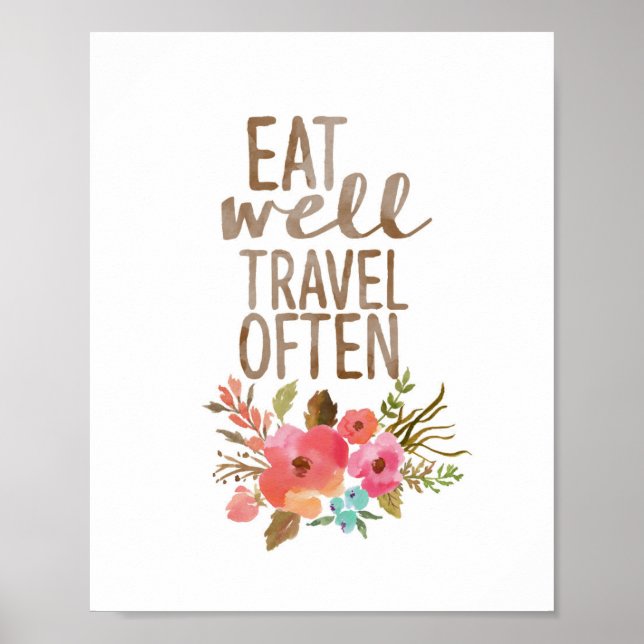 Essen gut reisen oft | Aquarellblume Poster (Vorne)