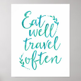 Essen gut Reisen oft Typografie blauen Zitat Poste Poster