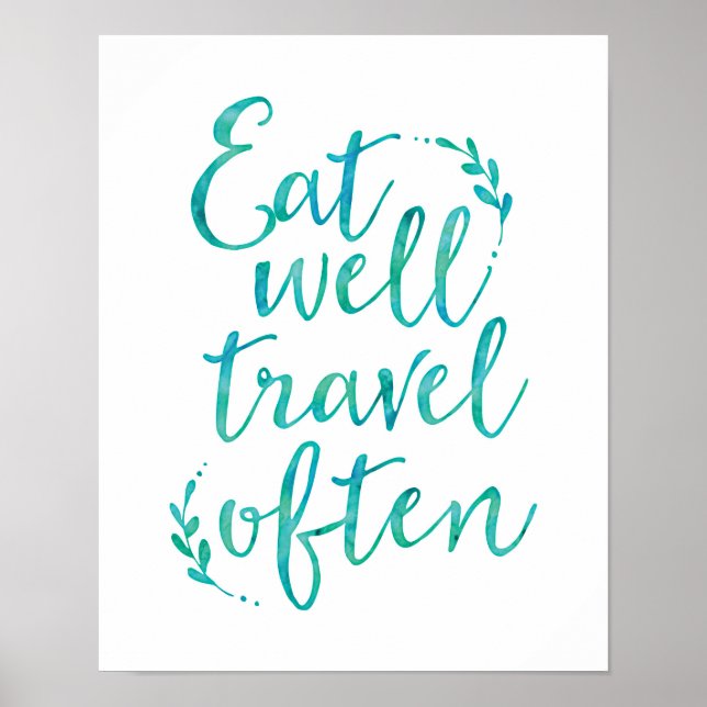 Essen gut Reisen oft Typografie blauen Zitat Poste Poster (Vorne)