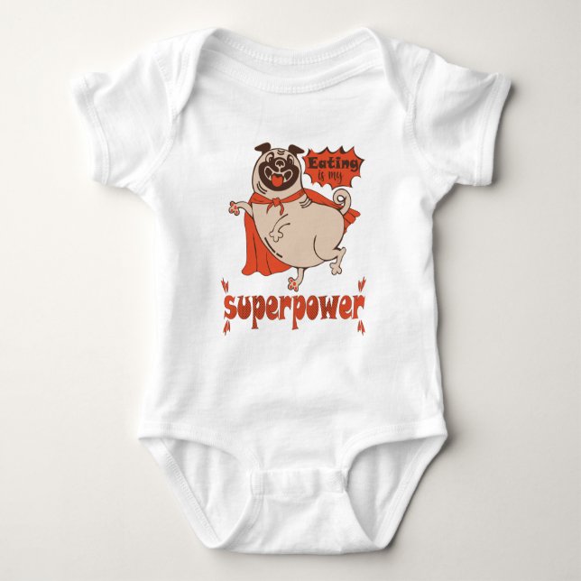 Essen ist mein überragender Rotkleid Mops Comic St Baby Strampler (Vorderseite)