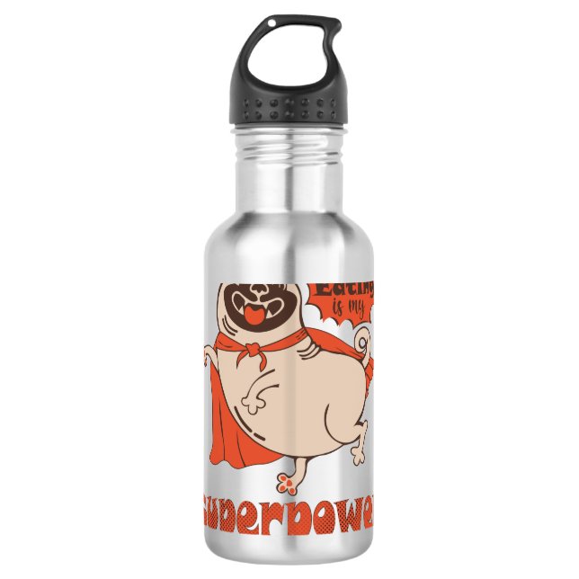 Essen ist mein überragender Rotkleid Mops Comic St Edelstahlflasche (Vorderseite)