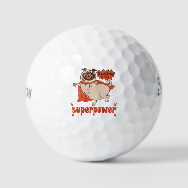Essen ist mein überragender Rotkleid Mops Comic St Golfball (Vorderseite)