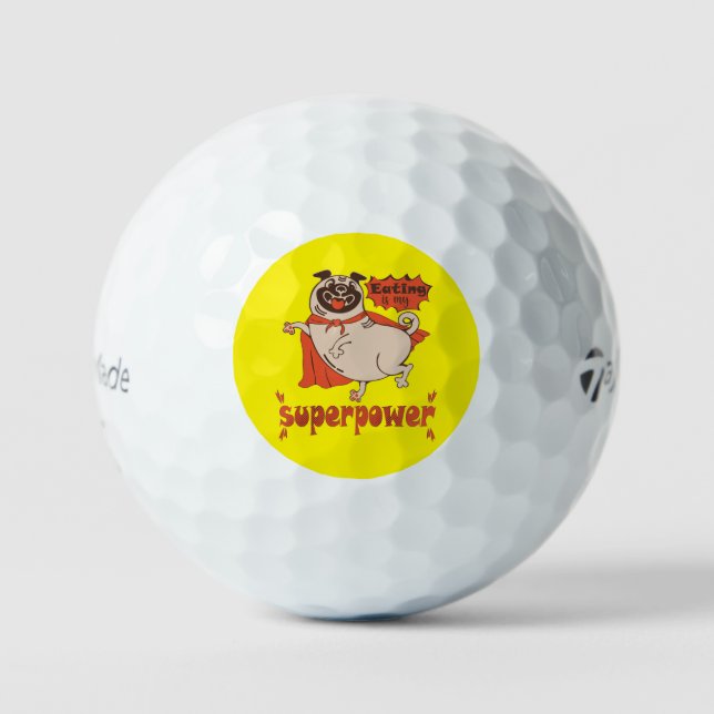 Essen ist mein überragender Rotkleid Mops Comic St Golfball (Vorderseite)