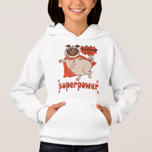 Essen ist mein überragender Rotkleid Mops Comic St Hoodie (Vorderseite)